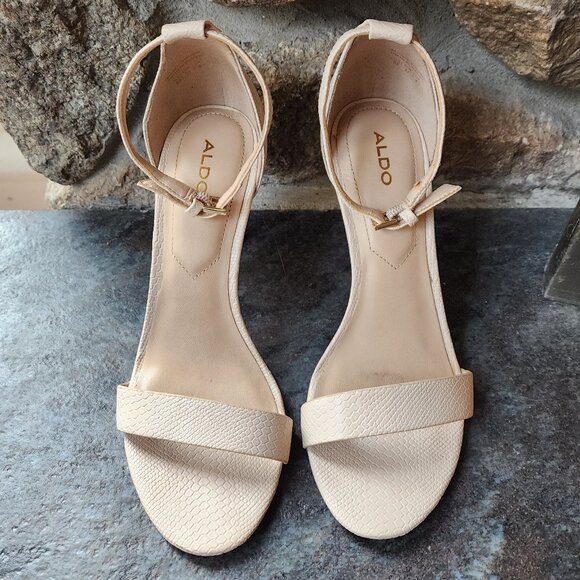 Aldo Nude Snakeskin Print Leather High Heels Size 6.5 - Picture 5 of 14